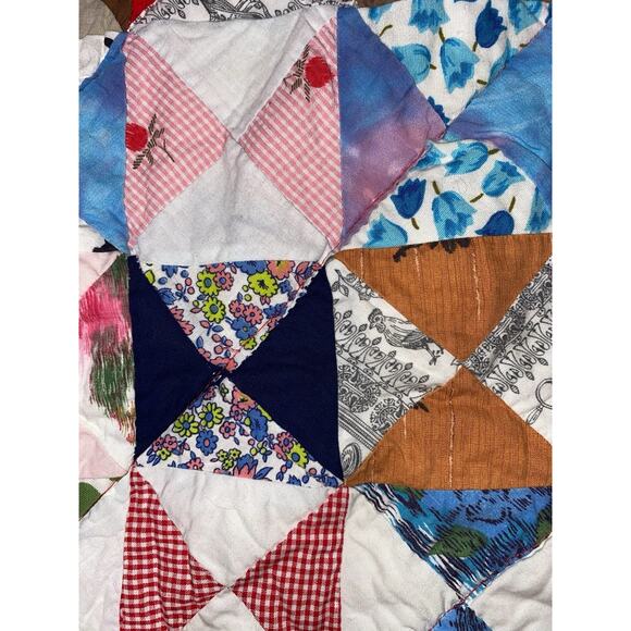 Patchwork Quilted Reversible Coverlet Handmade Large 50”X70” Perfect Throw Size - Picture 5 of 10